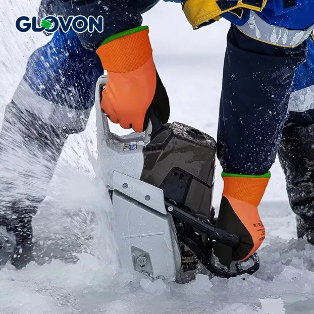 Winter Double layer latex coated cashmere fully dipping waterproof safety gloves